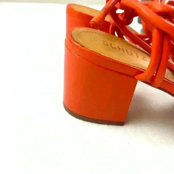NWOT Schutz Flame Orange Leather Strappy Block Heel Made Brazil Sandal Size 10B - Picture 4 of 15
